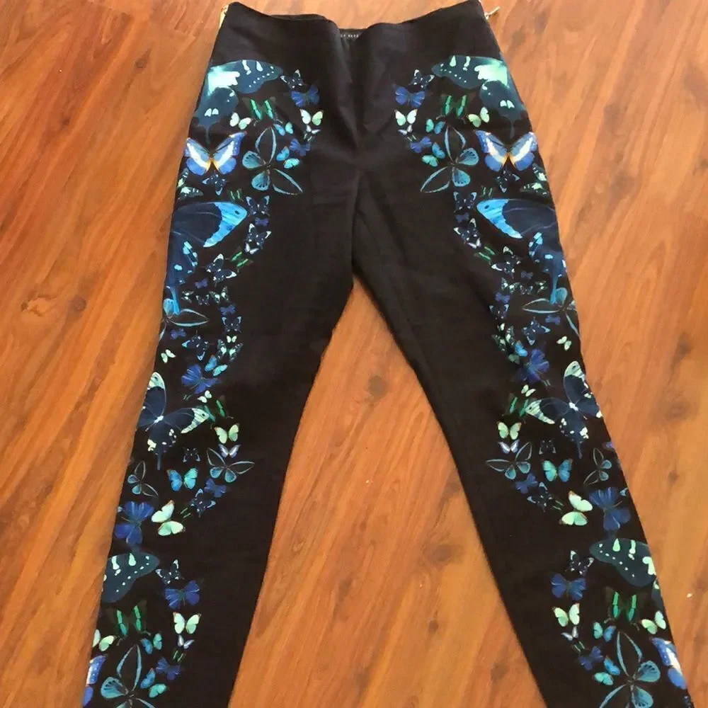 Ted Baker London Black Pants with Blue and Green Butterfly Design - Picture 8 of 8